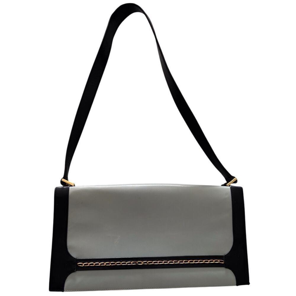 St. John Light Dark Blue Leather Shoulder Bag Gold Chain Link Vintage Designer - Picture 12 of 13